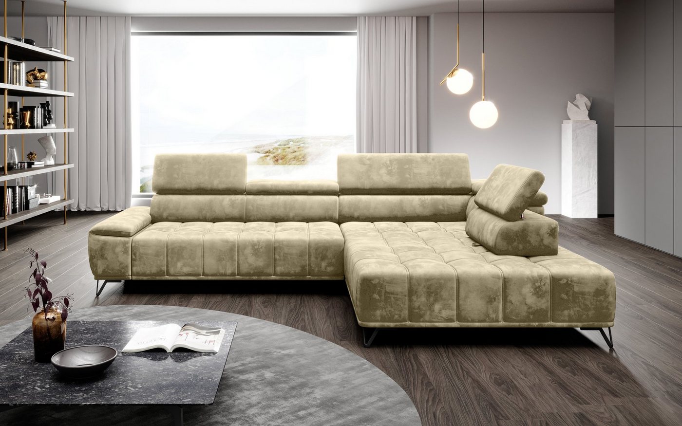 WOHNKLUSIV Ecksofa Ecksofa VERONA m. elektrischer Sitztiefenverstellung - Designsofa, elektronische Sitztziefenvestellung, Kopfstützenverstellung von WOHNKLUSIV