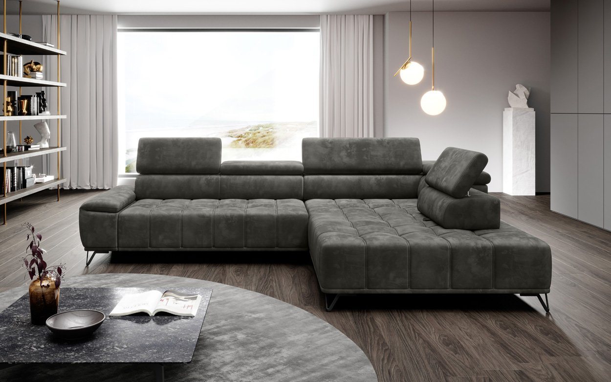 WOHNKLUSIV Ecksofa Ecksofa VERONA m. elektrischer Sitztiefenverstellung - Designsofa, elektronische Sitztziefenvestellung, Kopfstützenverstellung von WOHNKLUSIV