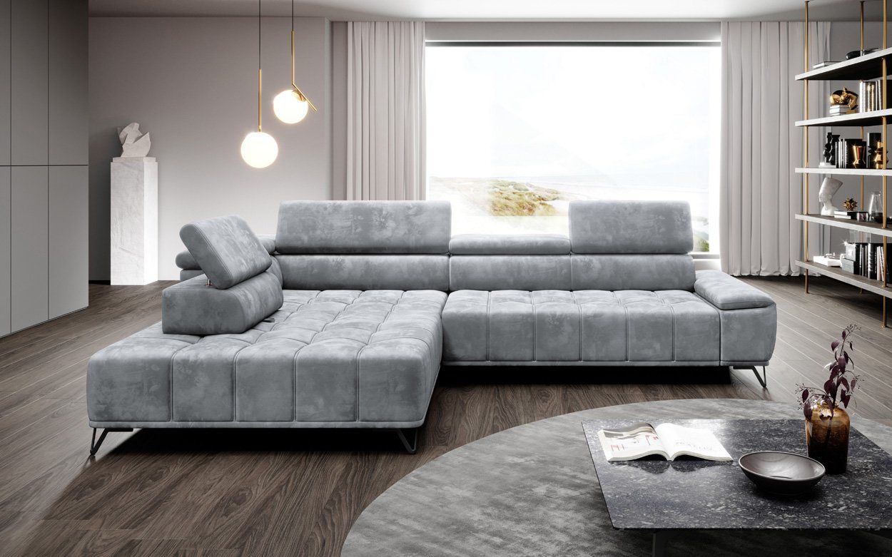 WOHNKLUSIV Ecksofa Ecksofa VERONA m. elektrischer Sitztiefenverstellung - Designsofa, elektronische Sitztziefenvestellung, Kopfstützenverstellung von WOHNKLUSIV