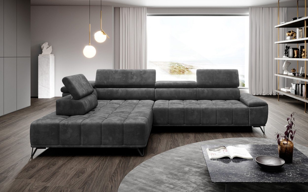 WOHNKLUSIV Ecksofa Ecksofa VERONA m. elektrischer Sitztiefenverstellung - Designsofa, elektronische Sitztziefenvestellung, Kopfstützenverstellung von WOHNKLUSIV