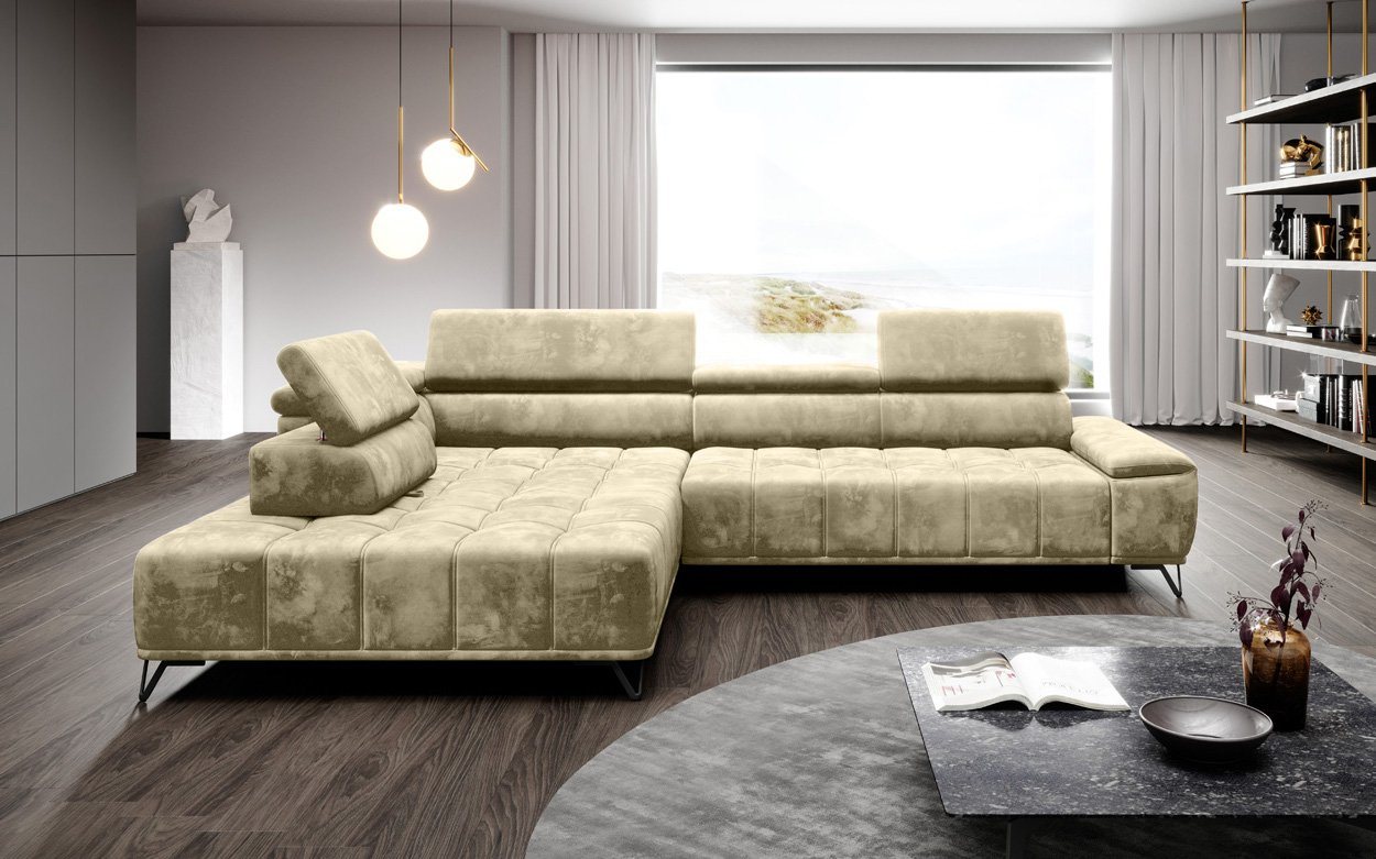 WOHNKLUSIV Ecksofa Ecksofa VERONA m. elektrischer Sitztiefenverstellung - Designsofa, elektronische Sitztziefenvestellung, Kopfstützenverstellung von WOHNKLUSIV