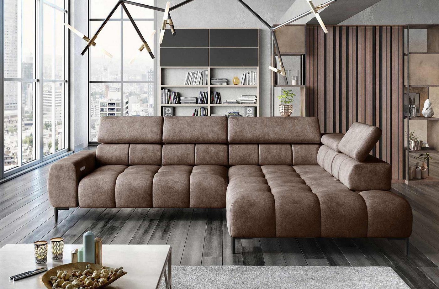 WOHNKLUSIV Ecksofa Ecksofa Venezia mit elektrischer Sitztiefenverstellung - Designsofa, mit Relaxfunktion von WOHNKLUSIV