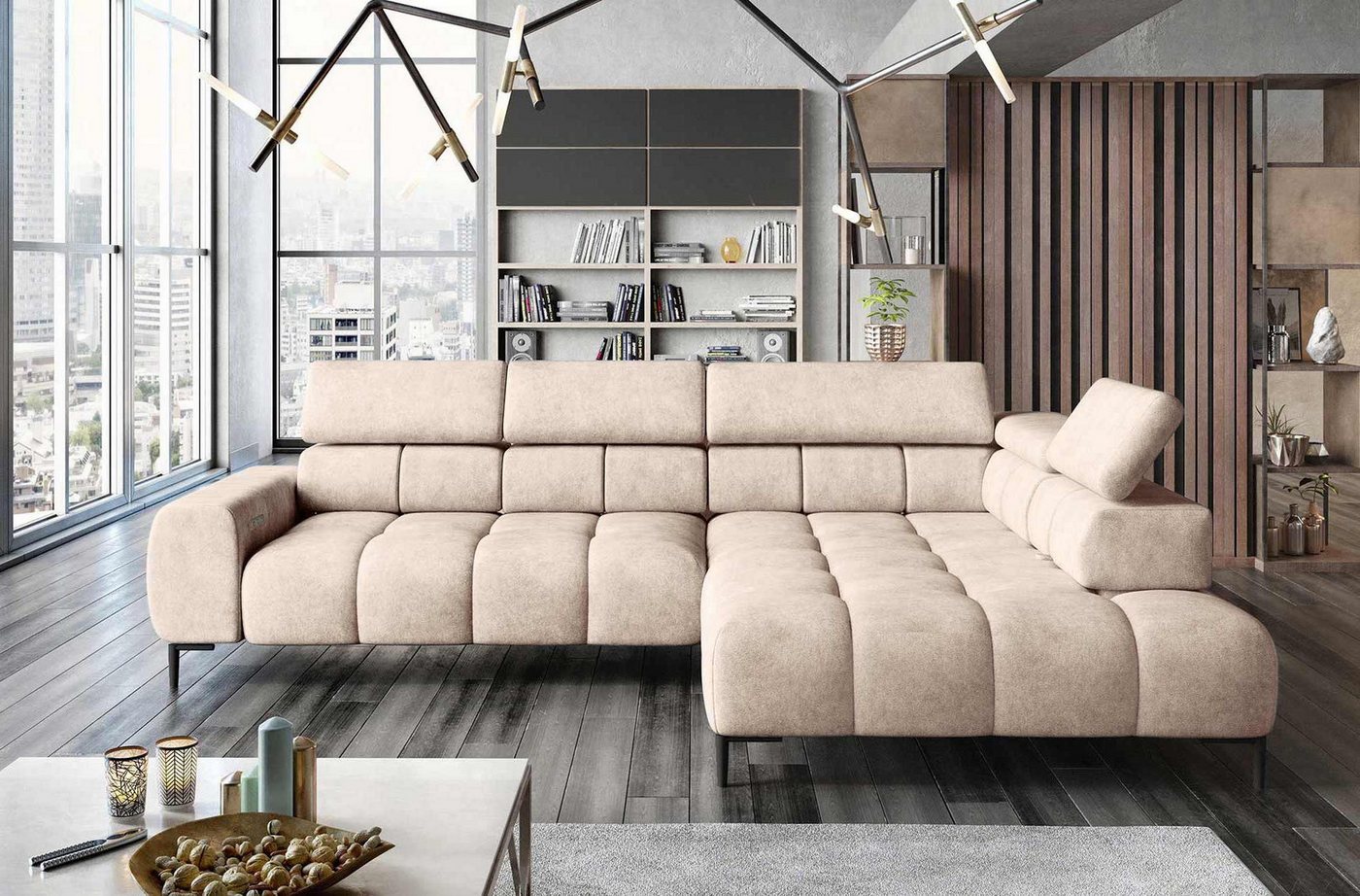 WOHNKLUSIV Ecksofa Ecksofa Venezia mit elektrischer Sitztiefenverstellung - Designsofa, mit Relaxfunktion von WOHNKLUSIV