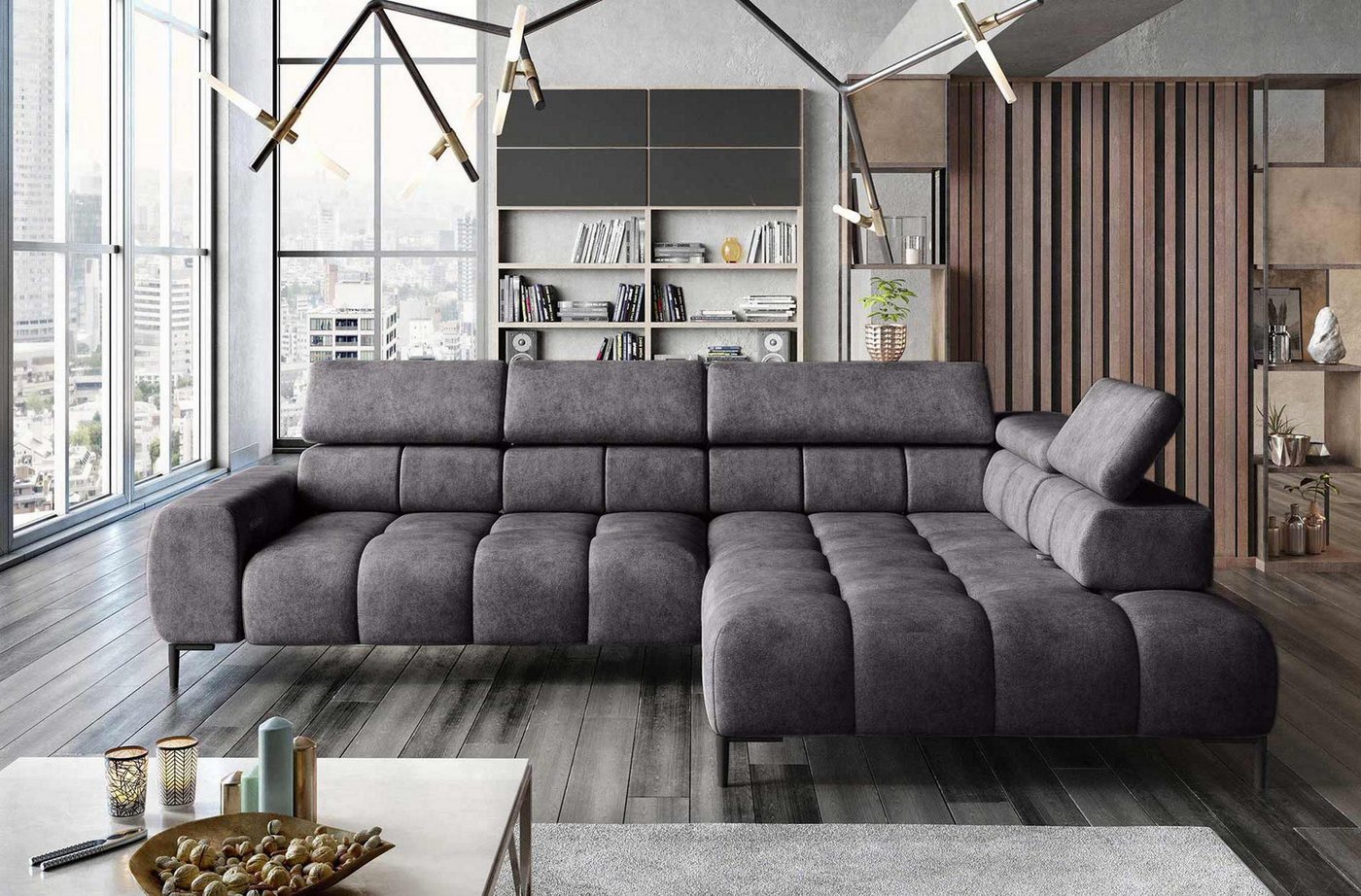 WOHNKLUSIV Ecksofa Ecksofa Venezia mit elektrischer Sitztiefenverstellung - Designsofa, mit Relaxfunktion von WOHNKLUSIV