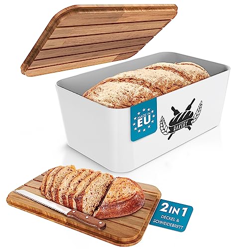 WOHNOASE® Brotkasten [FÜR ALLE BROTSORTEN] - inkl. 2 in 1 Deckel/Schneidebrett - Brotbox Kunststoff (BPA frei) - Brotaufbewahrung - (zertifiziertes Holz) - Toastbrot Aufbewahrungsbox - Bread Box von WOHNOASE