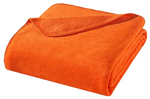 WOHNWOHL® Kuscheldecke (150x200cm) • Weiche Tagesdecke • Sofadecke • Wohndecke • Schlafdecke • Oeko-Tex zertifizierte Baumwolldecke • Samtig weiche Decke • Farbe: Orange von WOHNWOHL