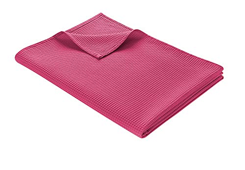 WOHNWOHL Tagesdecke 150 x 200 cm • Waffelpique leichte Sommerdecke aus 100% Baumwolle • Luftige Sofa-Decke vielseitig einsetzbar • Pflegeleichte Wohndecke • Baumwolldecke Farbe: Rosa von WOHNWOHL