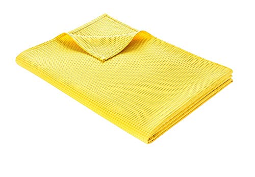 WOHNWOHL Tagesdecke 150 x 200 cm • Waffelpique leichte Sommerdecke aus 100% Baumwolle • Luftige Sofa-Decke vielseitig einsetzbar • Pflegeleichte Wohndecke • Baumwolldecke Farbe: Gelb von WOHNWOHL