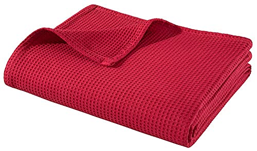 WOHNWOHL Tagesdecke 150 x 200 cm • Waffelpique leichte Sommerdecke aus 100% Baumwolle • Luftige Sofa-Decke vielseitig einsetzbar • Pflegeleichte Wohndecke • Baumwolldecke Farbe: Rot von WOHNWOHL