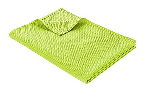 WOHNWOHL Tagesdecke 180 x 240 cm • Waffelpique leichte Sommerdecke aus 100% Baumwolle • Luftige Sofa-Decke vielseitig einsetzbar • Pflegeleichte Wohndecke • Baumwolldecke Farbe: Grün von WOHNWOHL