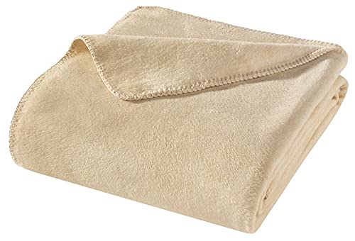 WOHNWOHL® Kuscheldecke (150x200cm) • Weiche Tagesdecke • Sofadecke • Wohndecke • Schlafdecke • Oeko-Tex zertifizierte Baumwolldecke • Samtig weiche Decke • Farbe: Beige von WOHNWOHL