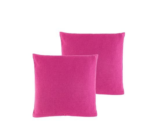 WOHNWOHL Waffelpiqué Kissenhülle • Kissenbezug • Sofakissen-Hülle • Dekokissen • 100% Baumwolle • Größe: 45 x 45 cm • Packungsgröße: 2er Pack • Farbe: Fuchsia von WOHNWOHL