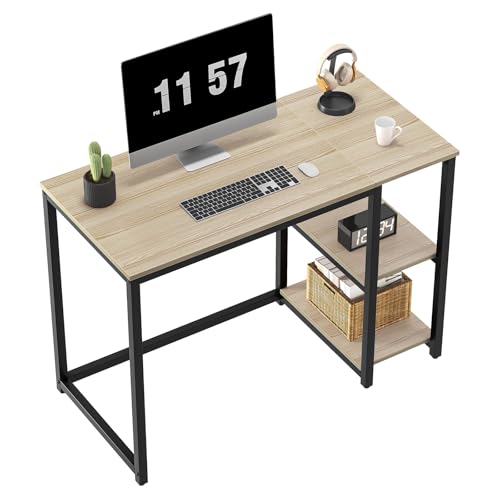 WOHOMO Kleiner Schreibtisch, 100cm Holz Bürotisch Schreibtisch mit Stauraum Computertisch PC für Home Office, Beige von WOHOMO