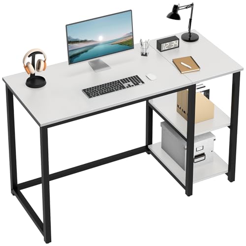 WOHOMO Computertisch Weiß, 120cm Kleiner Bürotisch mit Stauraum, PC Schreibtisch für Home Office,Weiß von WOHOMO