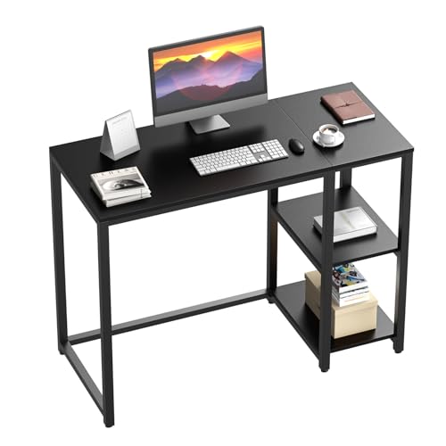 WOHOMO Kleiner Schreibtisch, 100cm Computertisch PC Gaming Tisch Bürotisch Schreibtisch mit Stauraum für Home Office, Schwarz von WOHOMO