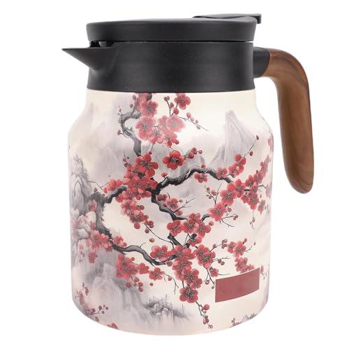 1000 ml vakuumisolierte Teekanne aus Edelstahl 316, heiße Kaffeekanne, Tee, vakuumauslaufsichere isolierte Teekanne mit Holzgriff, Deckel und Sieb (A) von WOHPNLE
