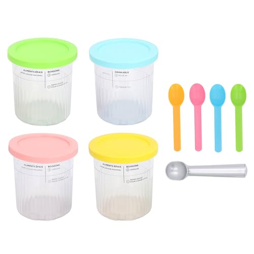 4PCS -Eiscremesbehälter für NC500, wiederverwendbare Kunststoff -Eiscreme -Tassen mit farbigen Deckel Ersatz -Eiscremesbehältern für hausgemachte gefrorene Leckereien (With Spoons Scoop) von WOHPNLE