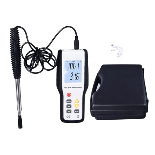 Digital Thermal Anemometer Wind Meter, LCD Air Flow Meter for HVAC and Industrial Use with Retractable 1000mm Probe and Large 43 x 57 mm Display von WOHPNLE