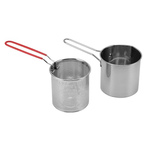 Kompakter 1,5-l-Fritteusentopf aus Edelstahl, Mini-Fritteuse und Nudelsiebkorb mit Korb zum ölsparenden Frittieren, Dämpfen und Kochen von WOHPNLE