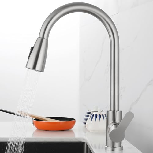 Küchenarmaturen, Küchenarmatur Mit Einhand-Pull-Down-Brause, Edelstahl-Spültischarmaturen Mit Zwei Wasserauslässen, Küchenspülenarmaturen Für Bauernhaus-Waschküchen-Badezimmer von WOHPNLE