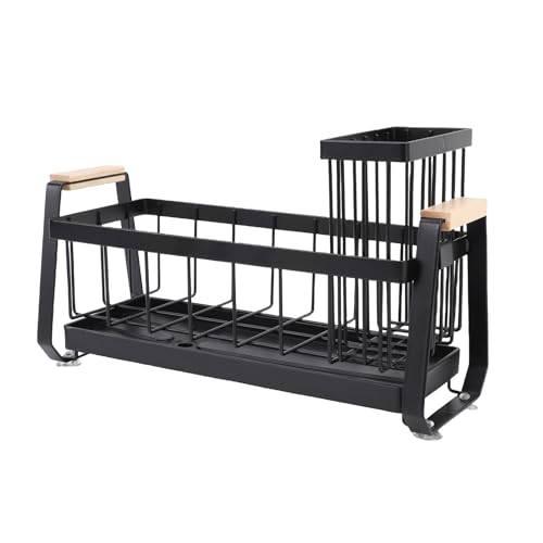 Schwammhalter für Küchenspüle, abtropfbarer Spülbecken-Caddy-Organizer mit Abtropfschale, rutschfeste Küchenorganisation, Arbeitsplatten-Organizer aus Karbonstahl (black) von WOHPNLE