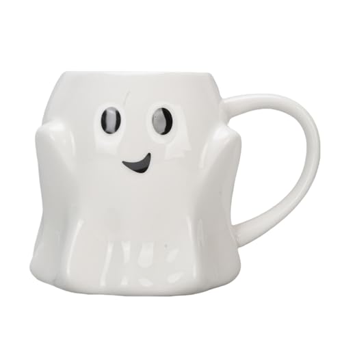 WOHPNLE Ceramic Ghost Mug, 440ml Cute Halloween Coffee Cup with Handle Water Glass Spooky Season Decor for Daily Use Office Desk Party Gifts von WOHPNLE