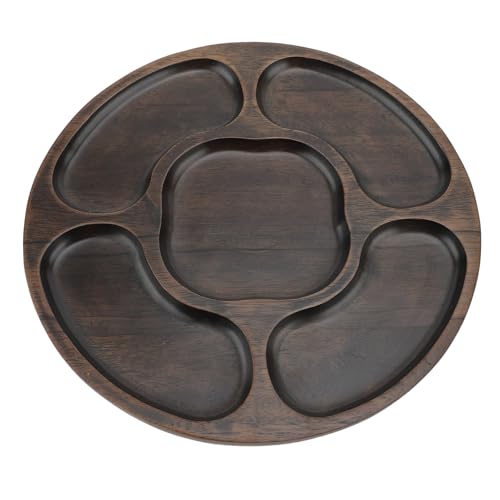 Wohpnle Wooden Divided Serving Tablett, runde Snackplatine Unbrechbarer Chip- und Dip -Platten -Vorspeise -Servierplatte mit 5 Abschnitten für Snack -Nuss -Frucht Gemüse von WOHPNLE