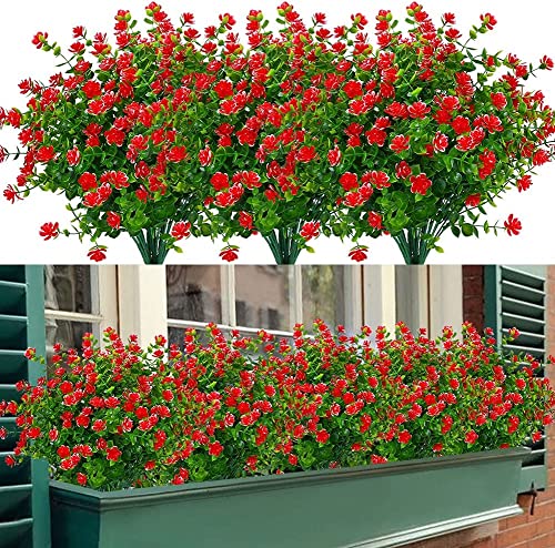 6 Bündel Künstliche Blumen im Freien, UV-beständig, im Freien, künstliche Pflanzen Blume in großen Mengen zum Aufhängen von Pflanzgefäßen, draußen, Veranda, Vase, Zuhause, Fensterdekoration,Rot von WOIRROIP