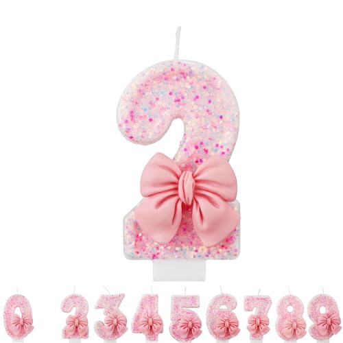 Geburtstagskerzen Zahlen 2,Rosa Schmetterling Geburtstagskerzen,Kerzen Geburtstag Zahl 2 Kuchen Tortendeko Geburtstag Kuchendeko, Geburtstagskerzen für Geburtstagsdeko，Kerze Nummer 2 von WOIRROIP