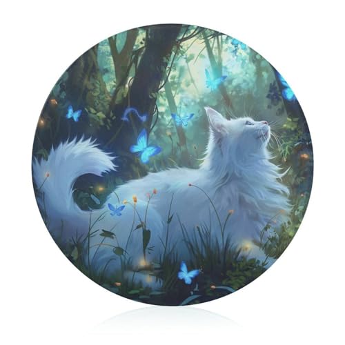 Schneidebretter Für Die Küche Schneidebrettmatte Für Fleisch Und Gemüse Weiße Katze Wald Schmetterling von WOJFASSS
