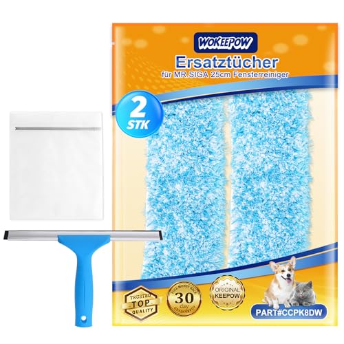 WOKEEPOW 2 Stück für MR.SIGA 25cm Fensterwischer und Fensterabzieher, Mikrofaser für UNGER Fensterputzer Set, Waschbar Fensterreinigungstuch passend für jeden 25cm Fensterreiniger von WOKEEPOW