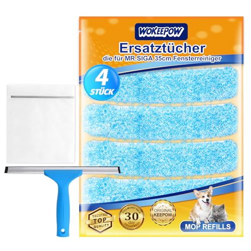 WOKEEPOW 4 Stück für 35cm Fensterputzer Set, Waschbar für MR.SIGA 35cm Fensterwischer und Fensterabzieher als Kombi-Set, Mikrofaser Fensterreinigungstuch passend für jeden 35cm Fensterschrubber von WOKEEPOW