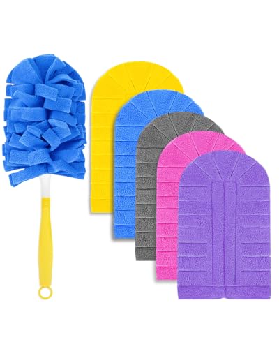 WOKEEPOW Wiederverwendbar für Swiffer Staubmagnet mit 1 Handgriff, Staubwedel für Swiffer Duster Nachfülltücher, Waschbar Dust Magnet für Swiffer Teleskopstange, Effiziente Staubentfernung, 5 Stück von WOKEEPOW