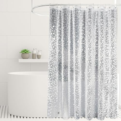 Duschvorhang Durchsichtig 180x200 cm Transparent Duschvorhang mit 3 Gewicht Magnet Unten Duschvorhang Transparent mit 3D Kieselsteinen Muster EVA Wasserdicht für Badewanne mit 12 Duschvorhangringen von WOKICOR