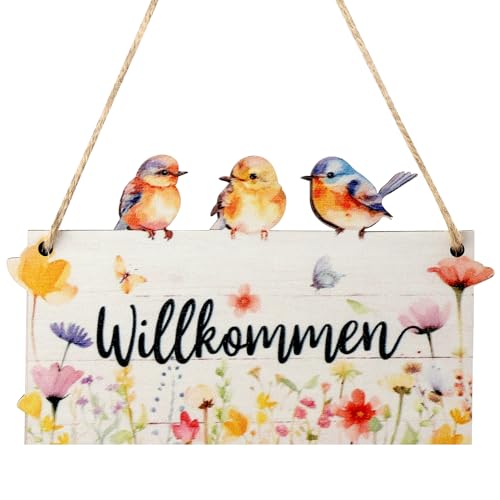 Frühlings Türschild Willkommen,Holz Deko Schild Haustür, Herzlich Willkommen Schild mit Aufhängeschnur,Willkommensschild Ostern Türdeko zum Aufhängen Vintage Zuhause von WOKICOR