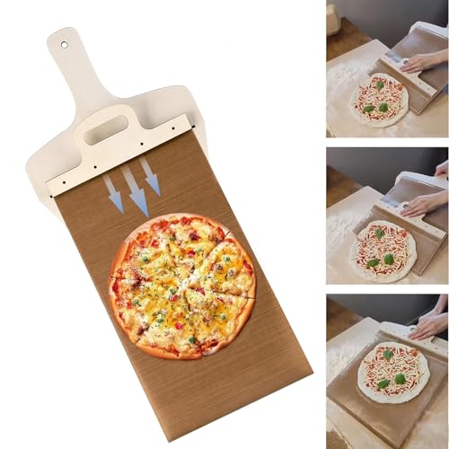 Sliding Pizza Peel, Pizzaschieber Mit Griff, Antihaft Pizzaschaufel Rechteckige Pizzaschieber aus Holz und Kunststoff, Dishwasher Safe Pizza Peel, Pizza Spatula Paddle for Ovens (45x16cm) von WOKICOR