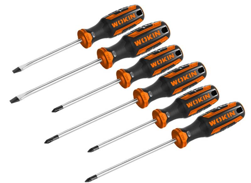 WOKIN Schraubendreher 6-tlg mit Schlitz Pozidriv Kreuzschlitz magnetisch CrV, (6 St) von WOKIN