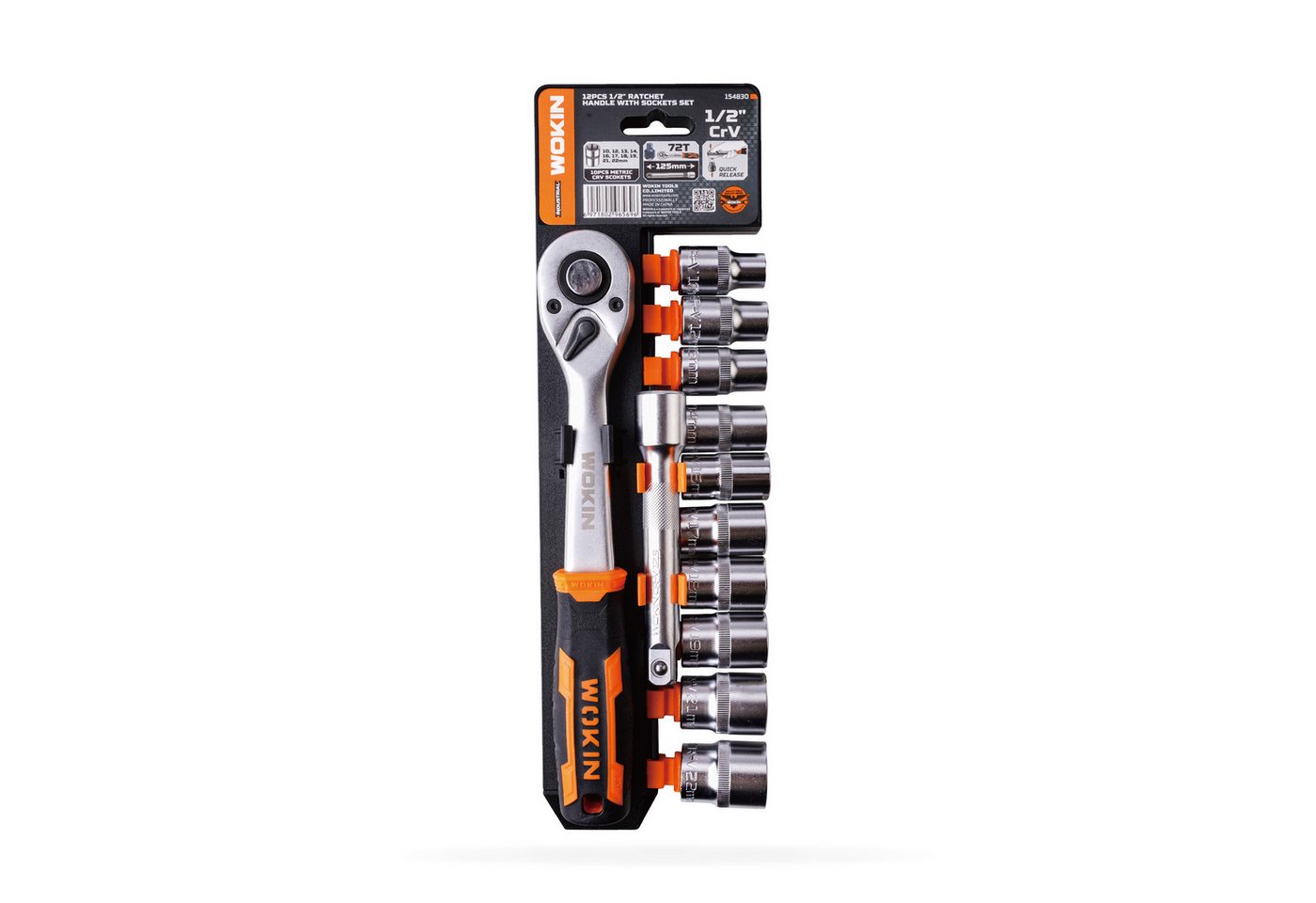 WOKIN Steckschlüssel Satz 1/2" 12-tlg 10-22mm Umschaltknarre mit 72 Zähnen Cr-V (12 St) von WOKIN
