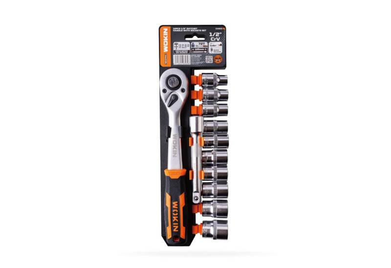 WOKIN Steckschlüssel Satz 1/2" 12-tlg 10-22mm Umschaltknarre mit 72 Zähnen Cr-V (12 St) von WOKIN