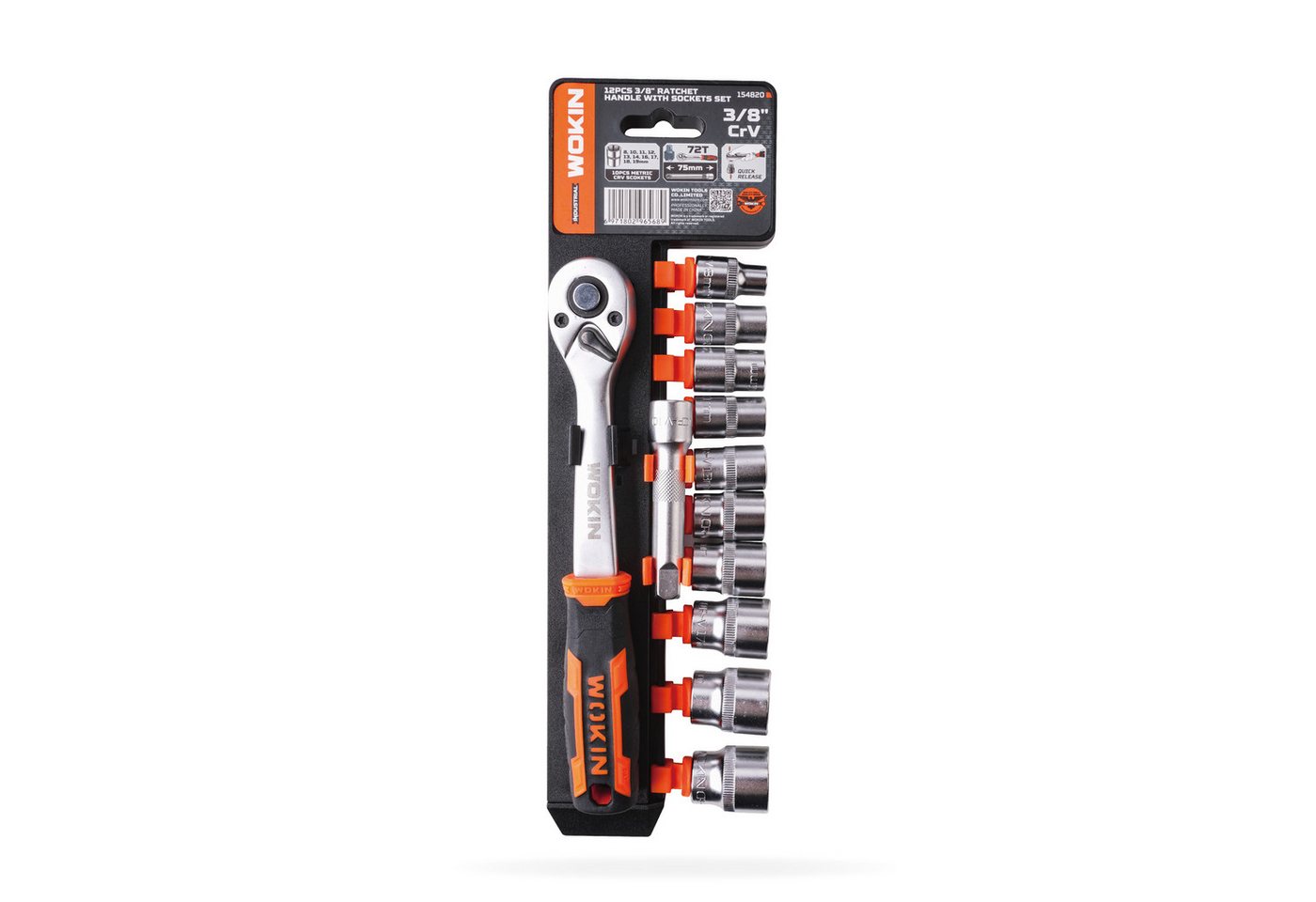 WOKIN Steckschlüssel Satz 3/8" 8-19mm 12-tlg Umschaltknarre mit 72 Zähnen Cr-V (12 St) von WOKIN