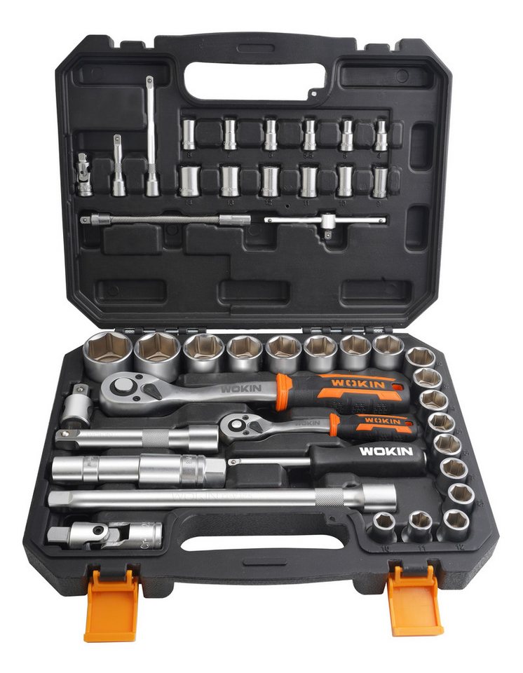 WOKIN Steckschlüssel Satz 45-tlg 1/4" 1/2" Nusssätze Knarrenkasten Cr-V Premium (45 St) von WOKIN