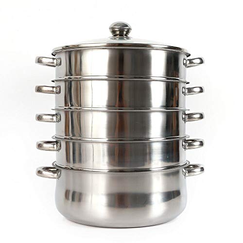 26Cm Dampfkocher 5 Etagen Dampfgarer Topf Edelstahl Dampftopf Mit Glasabdeckung DäMpfer Kochtopf Set üR Alle Herdarten Geeignet Küche Essen Kochen mit Deckel von WOLEGM