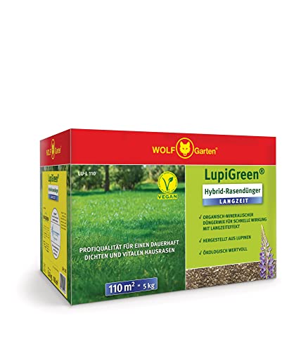 WOLF-Garten | LupiGreen® Hybrid-Rasendünger Langzeit LU-L110 für 110m² | Aus Lupinen hergestellter organisch-mineralischer Düngermix; 77AR1001650 von WOLF Garten