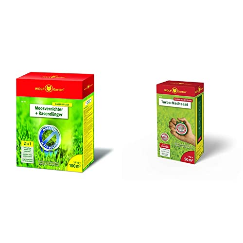 WOLF-Garten - Moosvernichter und Rasendünger - SW 100-3,5 kg für 100 m² - 3841020 & - Turbo-Nachsaat LR 50; 3826030 von WOLF Garten