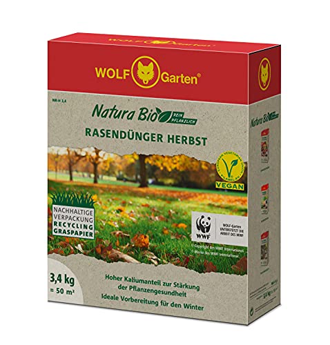 Wolf-Garten - Natura Bio Rasendünger Herbst für 50m²; Verpackung aus Recycling Graspapier, Rot von Wolf-Garten