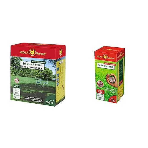 WOLF Garten - Premium-Rasen Schatten & Sonne LP 200 m²; 3820050 & Turbo-Nachsaat, 25 m²; 3826020 von WOLF Garten