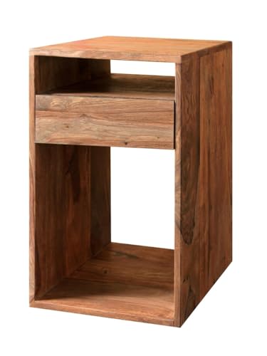 WOLF MÖBEL WOOD YOU LIKE Brick Konsole mit 1 Schublade u. 1 Ablage, Massivholz Shisham, 35x35x60 cm, Handmade von WOLF MÖBEL WOOD YOU LIKE