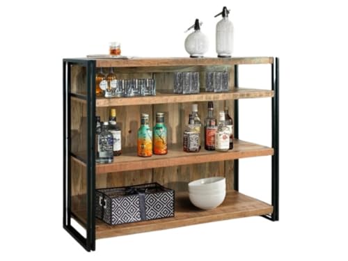 WOLF MÖBEL WOOD YOU LIKE Iron Bar mit Eisen und 4 Ablagen, Massivholz Mango, 140x52x105 cm (LxBxH) von WOLF MÖBEL WOOD YOU LIKE