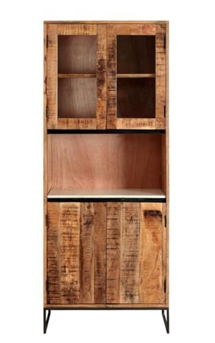 WOLF MÖBEL WOOD YOU LIKE Marble Bad Schrank 2 Glastüren, 2 Holztüren, 1 Ablage Marmor, Massivholz Mango, Handmade, von WOLF MÖBEL WOOD YOU LIKE