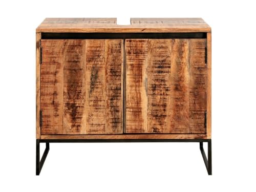 WOLF MÖBEL WOOD YOU LIKE Marble Bad Waschbeckenunterschrank mit 2 Türen, Massivholz Mango mit Marmor, Handmade, 70x30x60 cm (LxBxH) von WOLF MÖBEL WOOD YOU LIKE